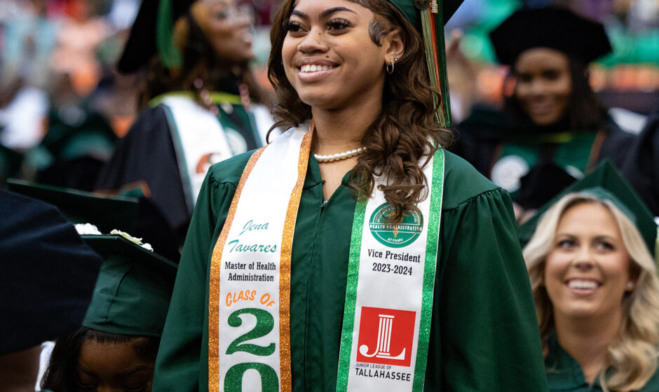Jena Tavares was one of seven students graduating with their master’s in Health Care Administration this spring. (Credit: Christian J. Whitaker)