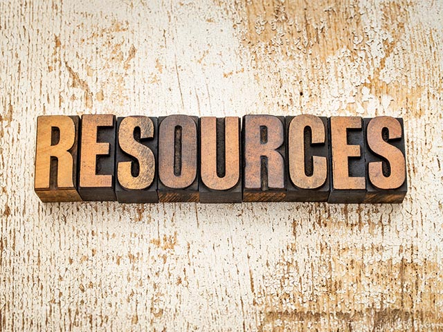 wooden blocks with the word "resources"