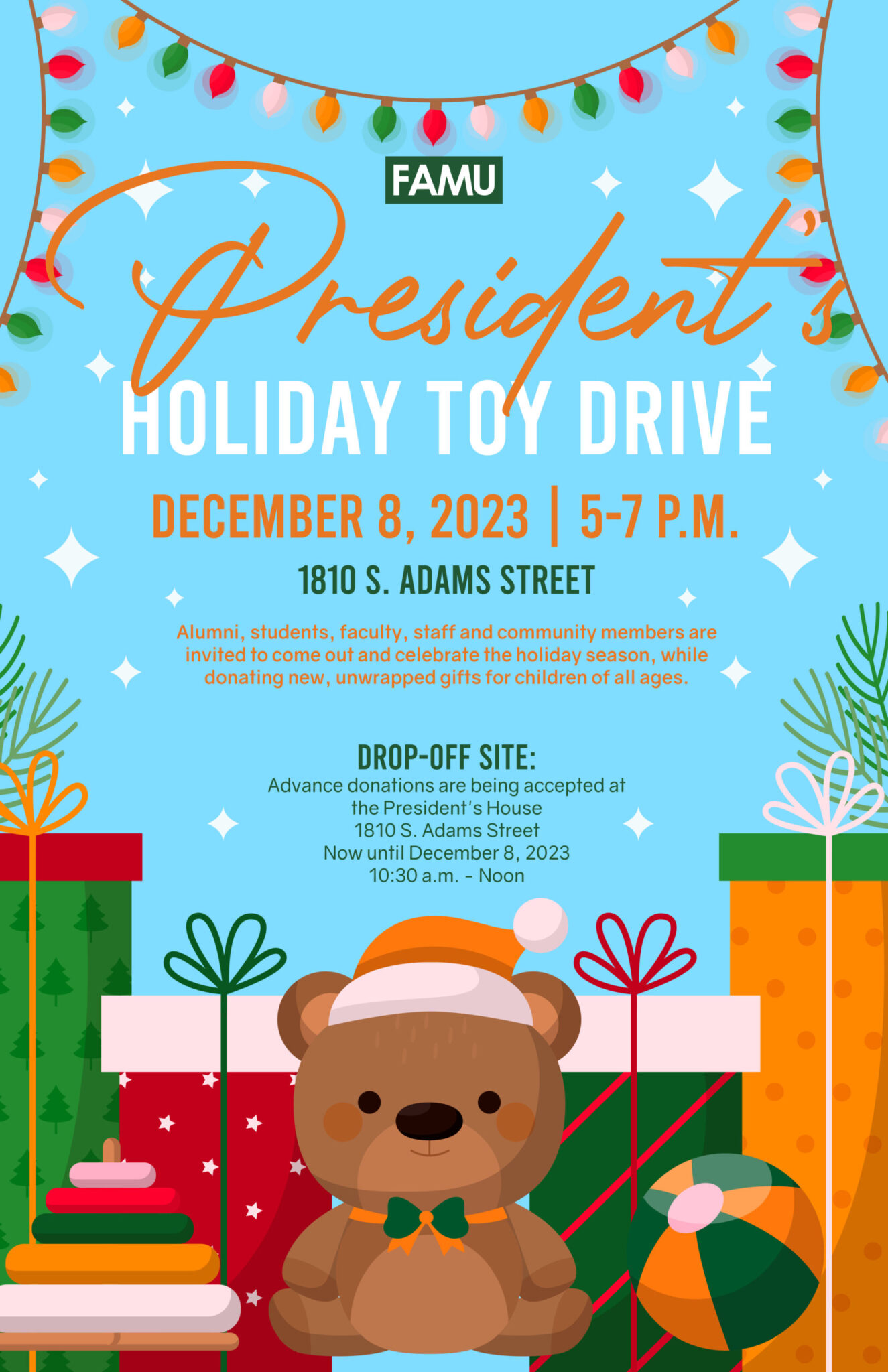 President's Holiday Toy Drive Event Flyer