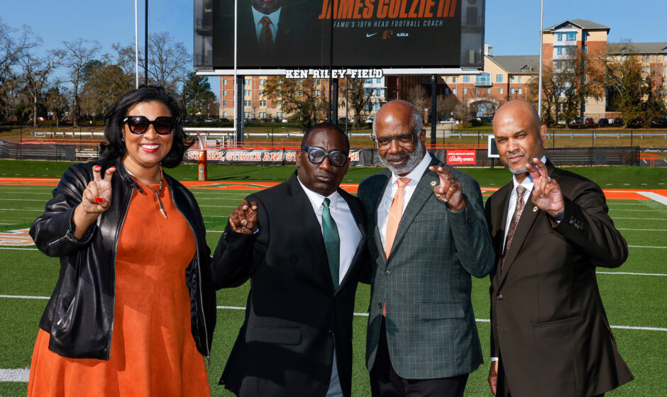 (from left) VP/AD Tiffani-Dawn Sykes, James Colzie III, President Robinson and EVP/COO Donald Palm. (credit: Glenn Beil)