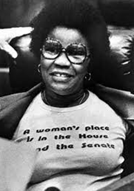 Representative Meek once wore this prophetic t-shirt in the House chamber reading "A woman's place is in the House and the Senate".