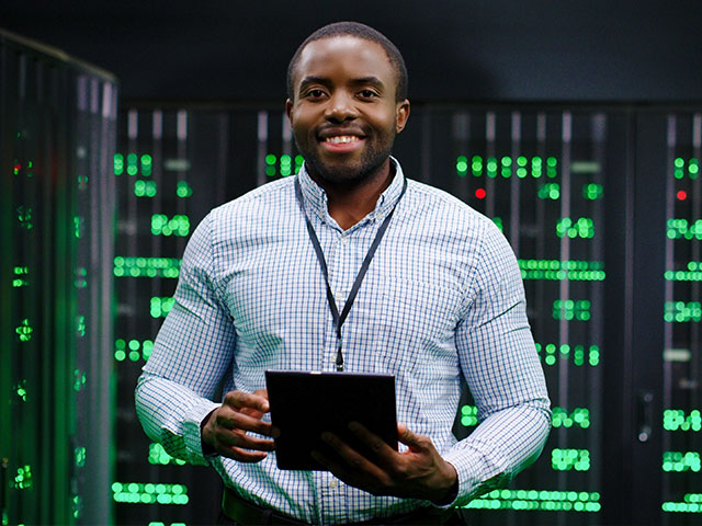 Man in server room